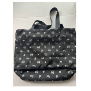 PINK Victoria’s Secret Large Tote — Logo Heart Print, Zip Top, Black